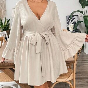 Elegant Cream Wrap Dress
